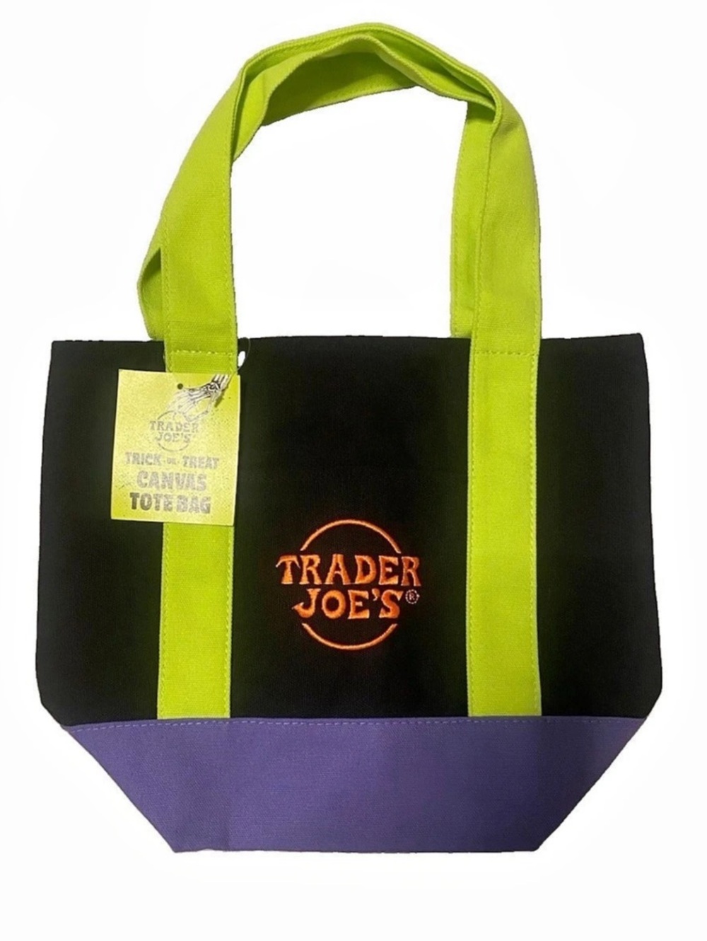 Trader Joe's Mini Canvas Tote Bag Black & Purple